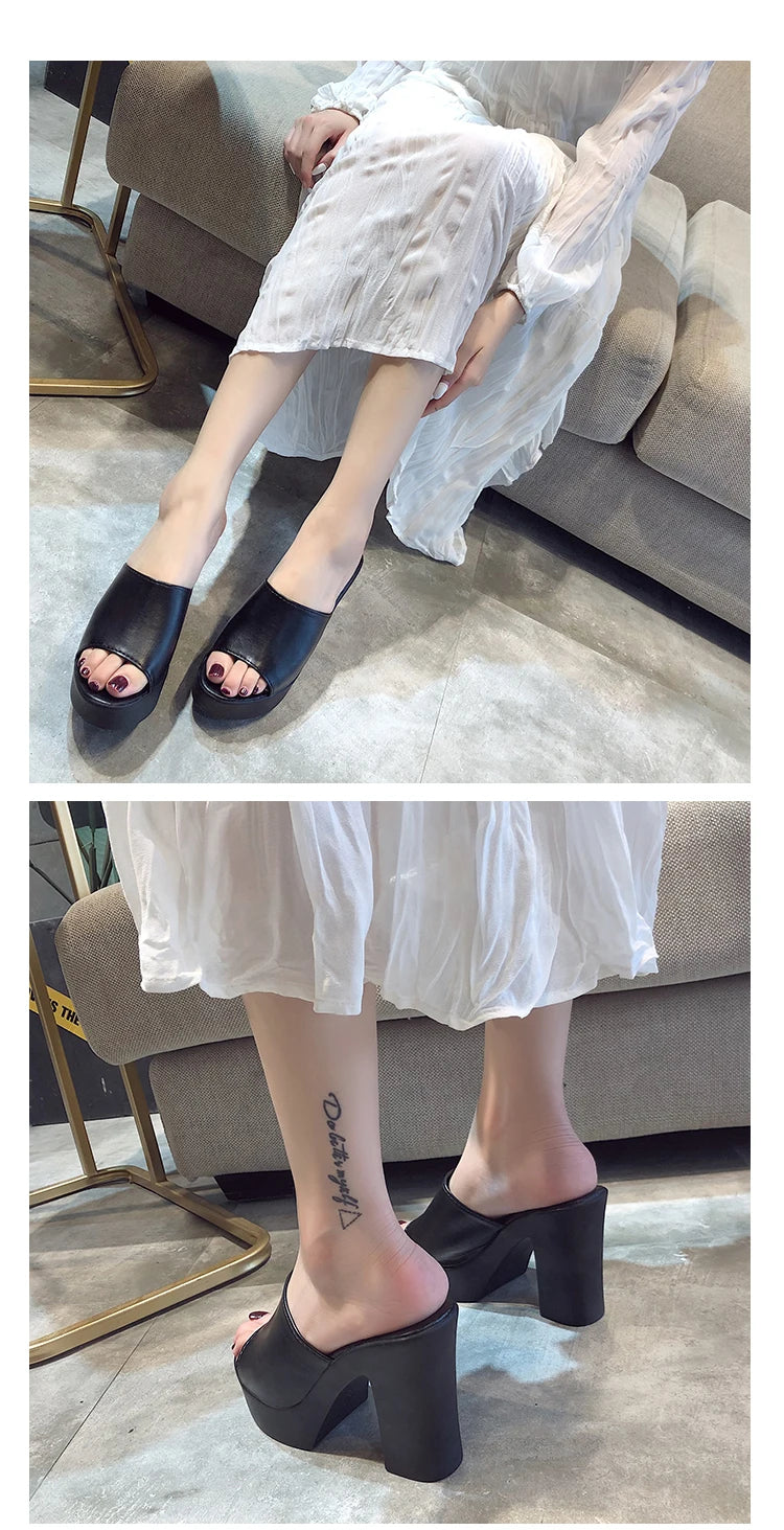 Aphixta 2025 Estate 7 centimetri Tacchi Grossi Presentazioni Aziende Produttrici Giochi Donne Ciabatte Design Bianco Pantofole Della Piattaforma Sandalo Fresco Peep Toe Scarpe Femminili