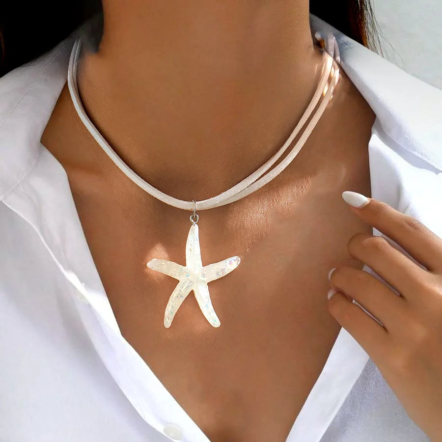 Trendy Summer Beach Vacation Jewelry on Neck Large Resin Starfish Pendant Necklace for Women Fashion Jewelry Gift Accessories