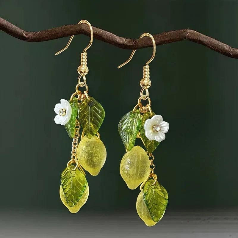 Boucles d'oreilles citron personnalisées avec long pompon, boucles d'oreilles pendantes fruits d'été, bijoux bohèmes polyvalents, cadeau pour femme
