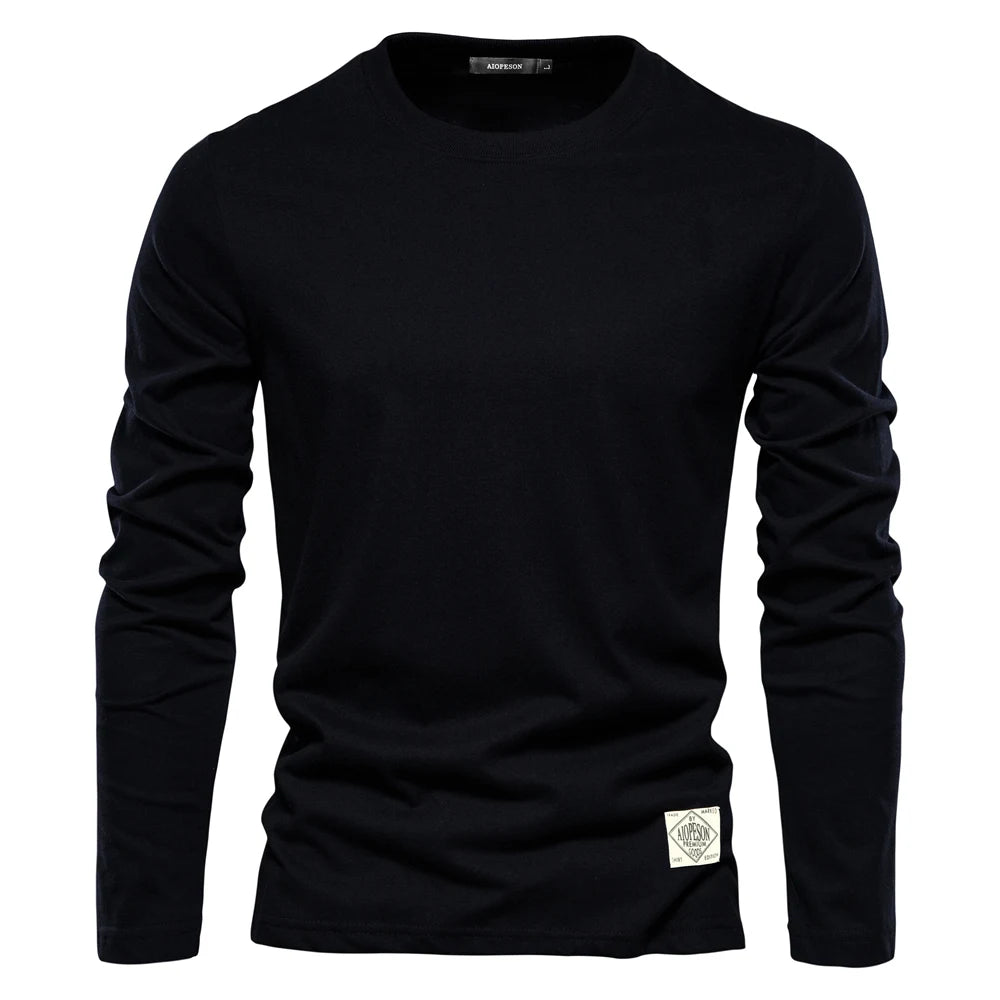 T-shirt a maniche lunghe in cotone 100% per uomo T-shirt da uomo casual primaverili solide T-shirt da uomo di alta qualità Abbigliamento classico T-shirt da uomo