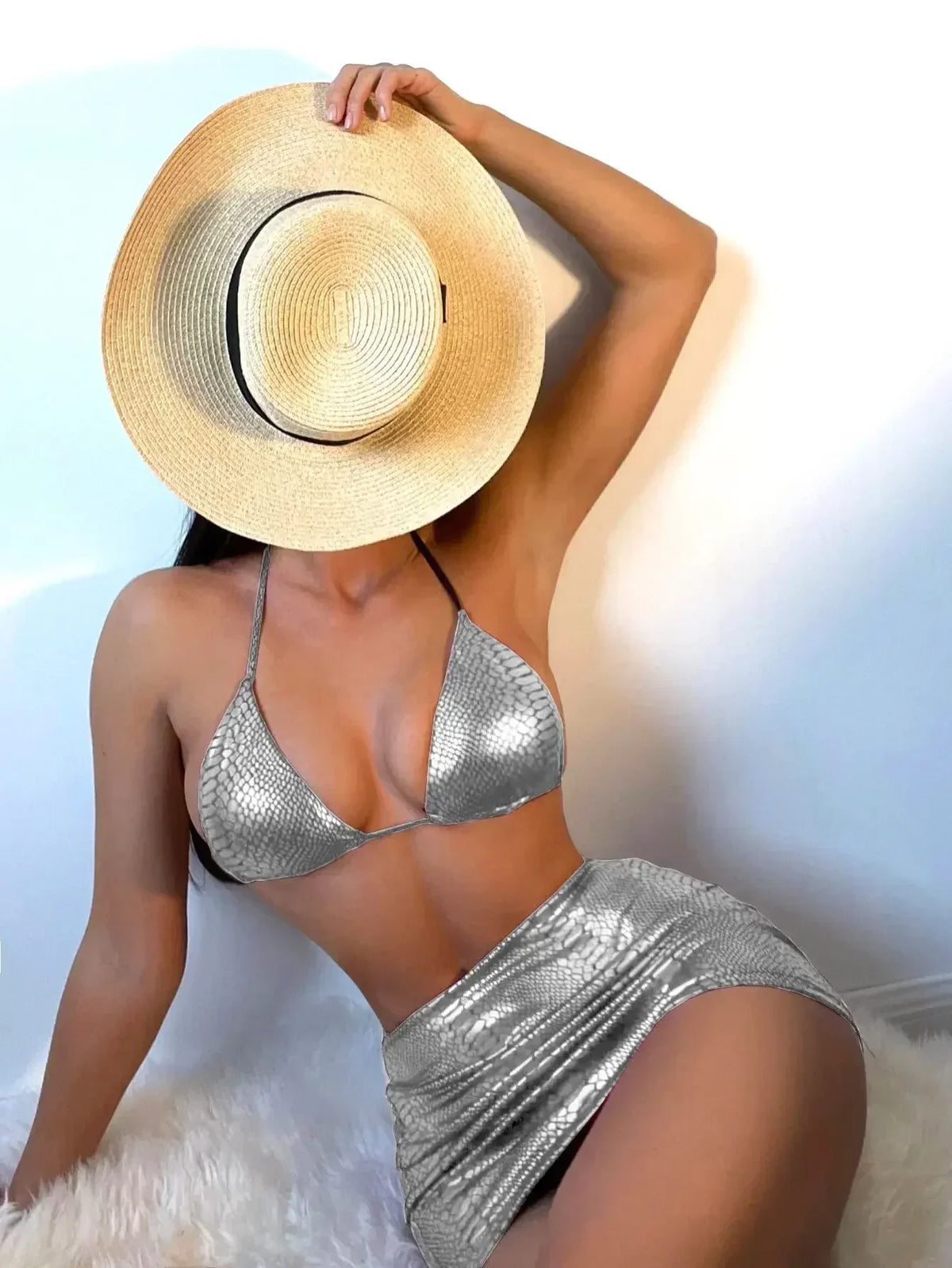 Costumi da bagno europei e americani bikini da donna costume da bagno sexy lucido con scollo all'americana