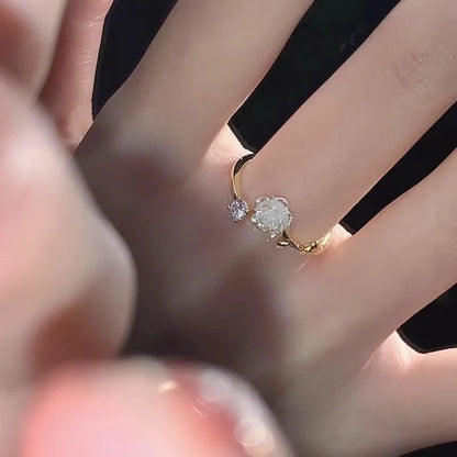 Anelli di apertura del fiore di zircone di lusso per le donne Cubic Zirconia Rosa Fiore di ciliegio Tulipano Anello da dito regolabile Gioielli da sposa