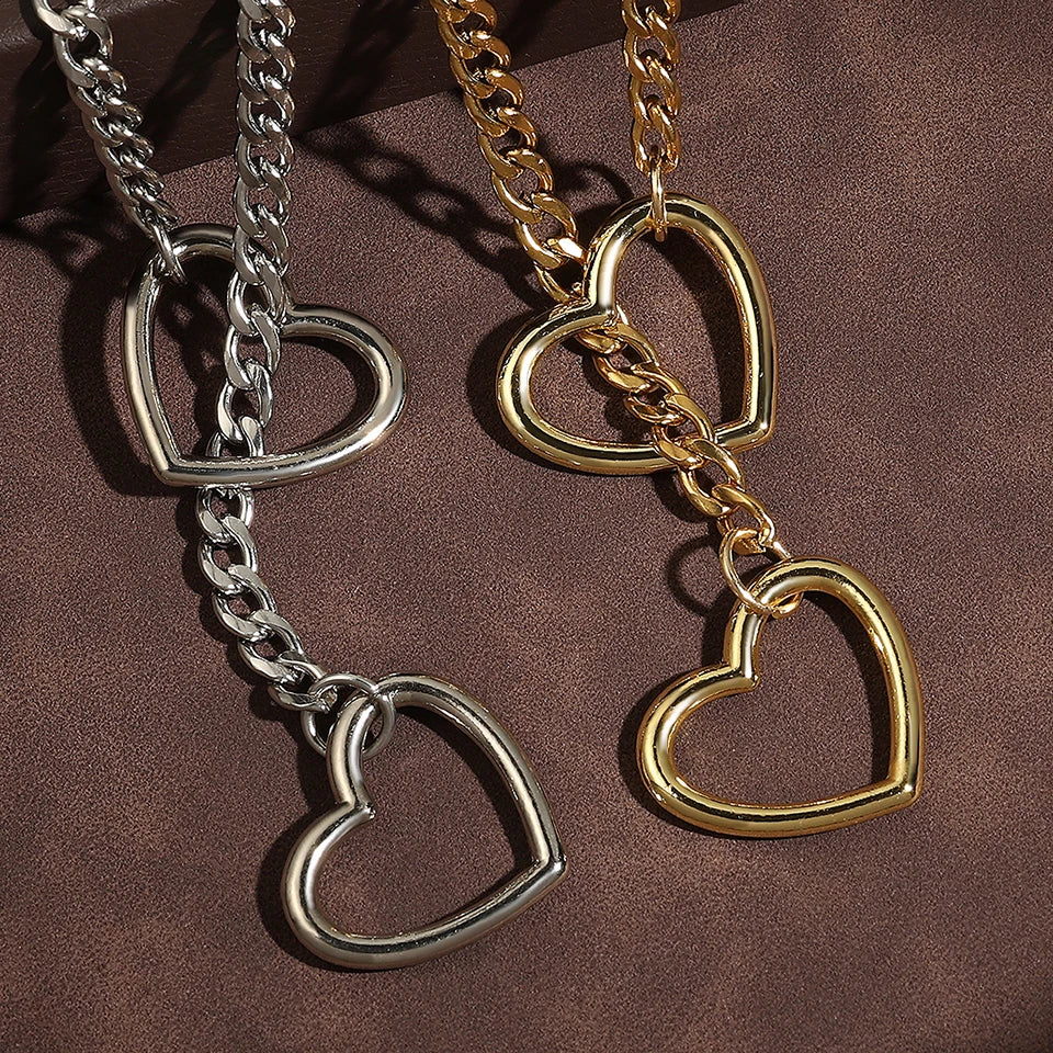ZAKOL Collana a maglie cubane regolabile in acciaio inossidabile Collana a forma di Y con cuore cavo Accessori per feste in stile punk rock