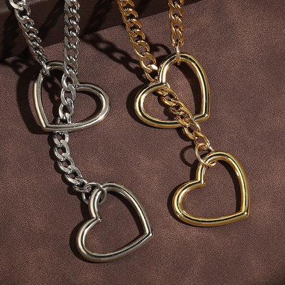 ZAKOL Collana a maglie cubane regolabile in acciaio inossidabile Collana a forma di Y con cuore cavo Accessori per feste in stile punk rock