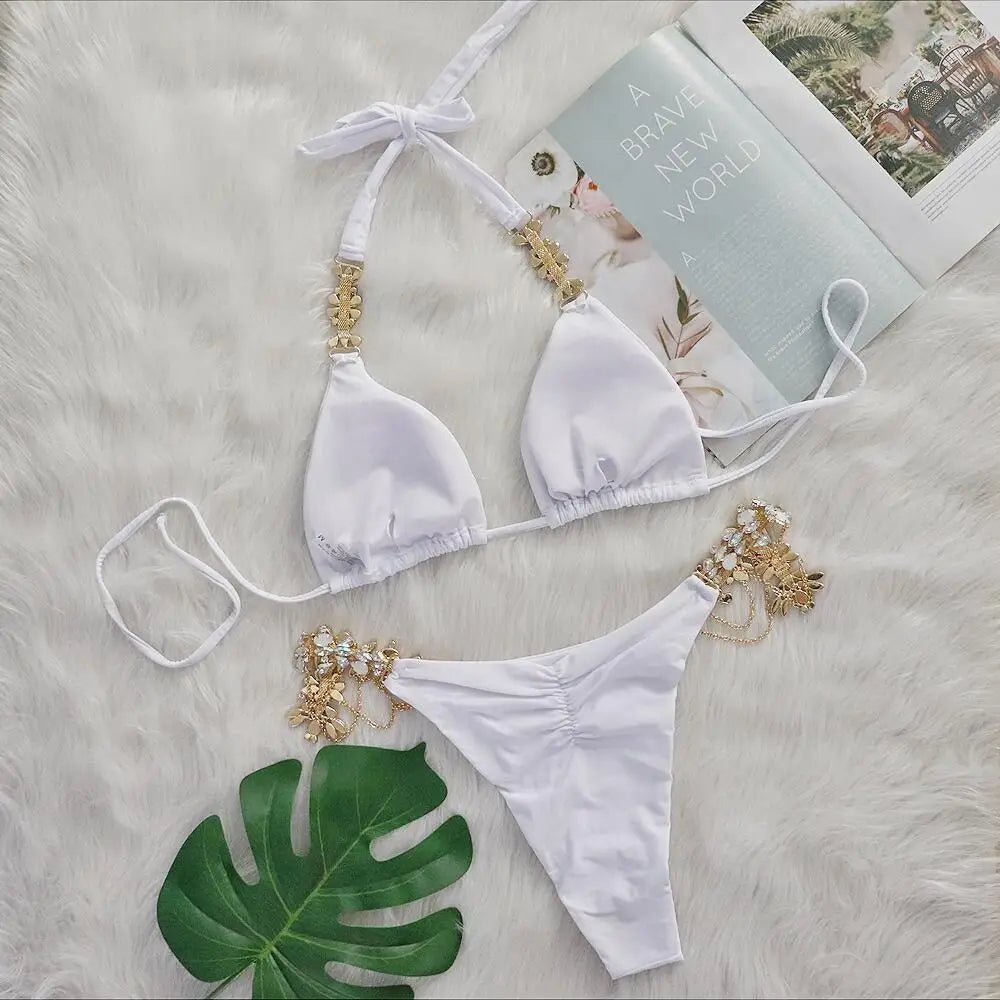 nuovo costume da bagno in due pezzi con strass 2026 cristallo di lusso perizoma Sexy perizoma Bikini Set costumi da bagno da donna costume da bagno Sexy da spiaggia