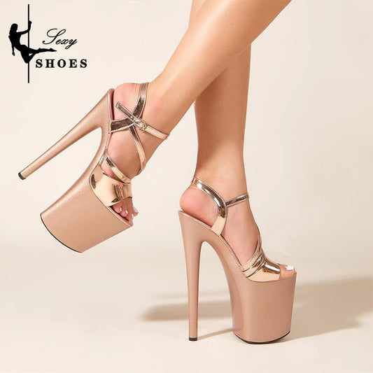 Sandali estivi donna piattaforma da 20CM scava fuori tacchi alti romani Party Nightclub scarpe da donna Champagne PVC Stiletto trasparente