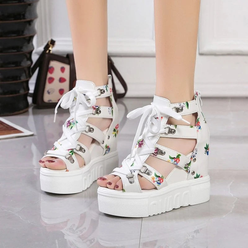 Women Shoes 2025 Summer Sandals 12cm Wedge Platform Open Toe Sandals Woman Rome High Heels Casual Shoes Lady Female Sandalias