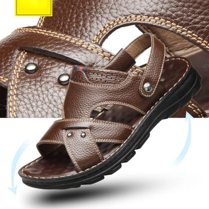 Herren-Ledersandalen für den Sommer, rutschfeste Herrenschuhe aus echtem Leder, Hausschuhe, Strandschuhe mit dicker Sohle für draußen, bequeme, weiche Herren-Sandalen