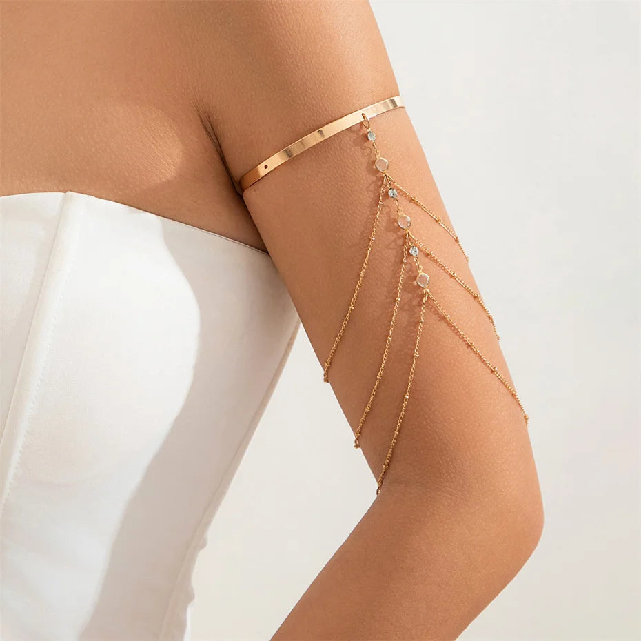 Ingemark 17 Stili Boho Ciondolo in cristallo Braccialetti aperti per le donne Wed Bridal Goth Nappa Braccialetti con braccio a maglie Regalo di gioielli per feste