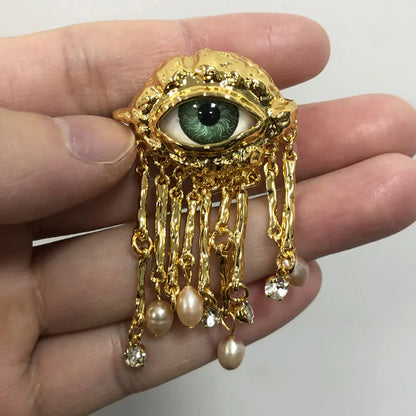 Donne Vintage occhi di Demon spilla spille esagerato stile alla moda imitato perla ragazze occhi malvagi delicati nappe distintivo gioielli