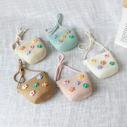 Borsa a tracolla in tessuto di paglia per bambini estivi belle ragazze borse portamonete piccole borse a tracolla per bambini Mini portafoglio principessa