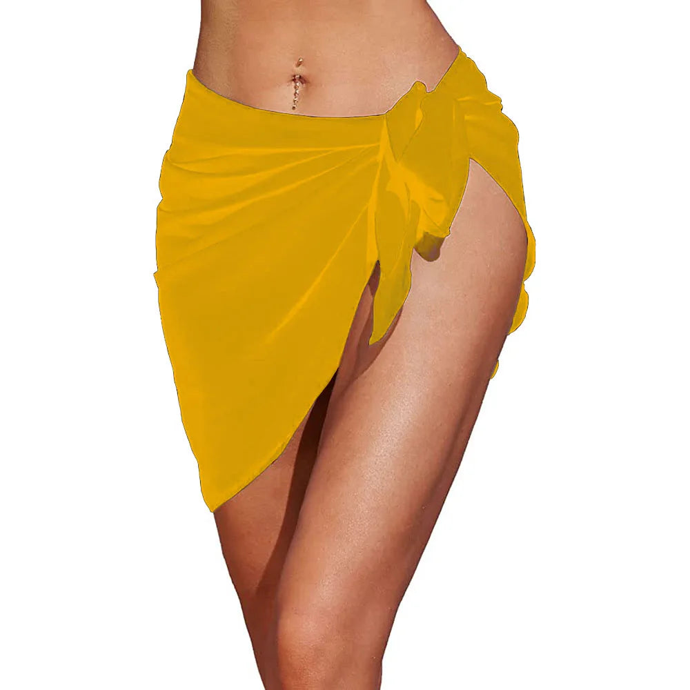 Summer Bikini Wrap Sheer Coverups Set Women Print Short Sarongs Swimsuit  Beach Short Skirt Chiffon Scarf Cover Ups for Swimwear