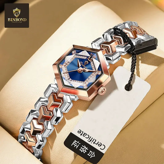 BINBOND Orologi da donna eleganti delle migliori marche Orologio da polso da donna con specchio a rombo alla moda Orologio al quarzo originale con quadrante con diamanti impermeabile