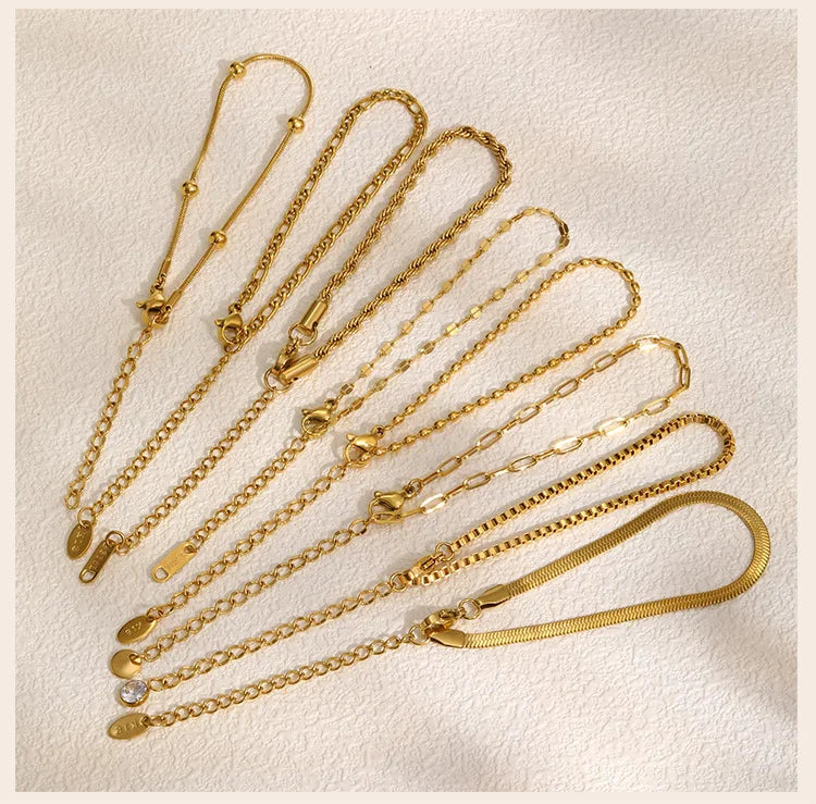 Bracciale in Acciaio Inossidabile Placcato Oro, Non Ossida, Impilabile per Donne, Sottile Catena a Spina di Pesce, Gioiello Impermeabile, Regalo