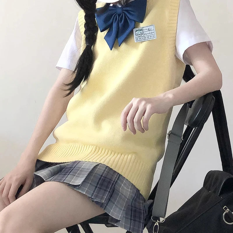 Stile Preppy Adolescente Scuola Ragazze Uniforme Maglioni senza maniche Gilet lavorato a maglia Studenti Y2K Lolita Pullover Gilet Donna JK Top