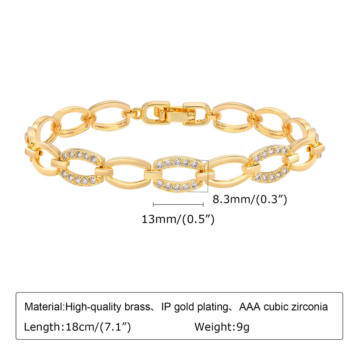 Bracciale a catena con graffetta Cinturino per orologio con zirconi placcati in oro 14 carati Collegamento grosso Gioielli impilabili regolabili per regalo per ragazza da donna