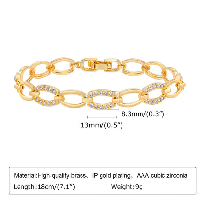 Bracciale a catena con graffetta Cinturino per orologio con zirconi placcati in oro 14 carati Collegamento grosso Gioielli impilabili regolabili per regalo per ragazza da donna
