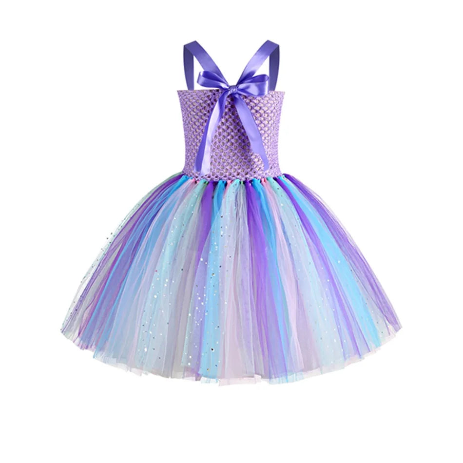 Abito tutù a sirena per ragazze sotto il mare Costumi di carnevale per feste di compleanno a tema con fascia per fiori Abiti per Halloween oceano 1-12 anni