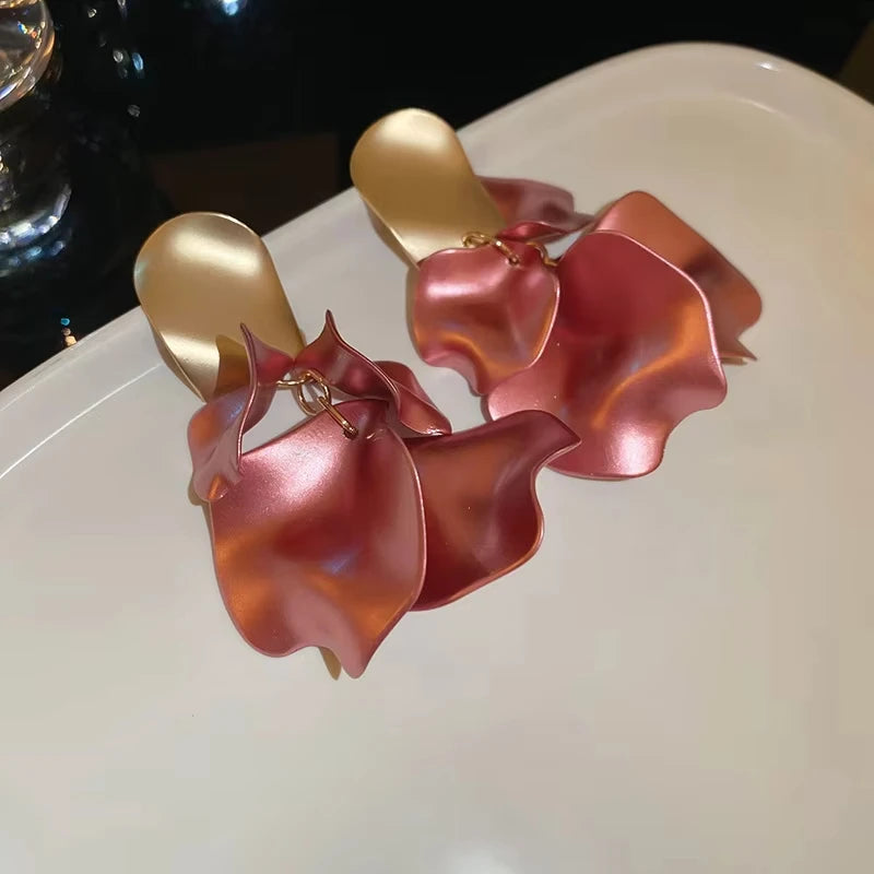 Orecchini Pendenti a Petalo di Rosa Intrecciati a Tinta Unita, Eleganti e Grandi, Stile Vintage, Gioielli Esagerati da Donna