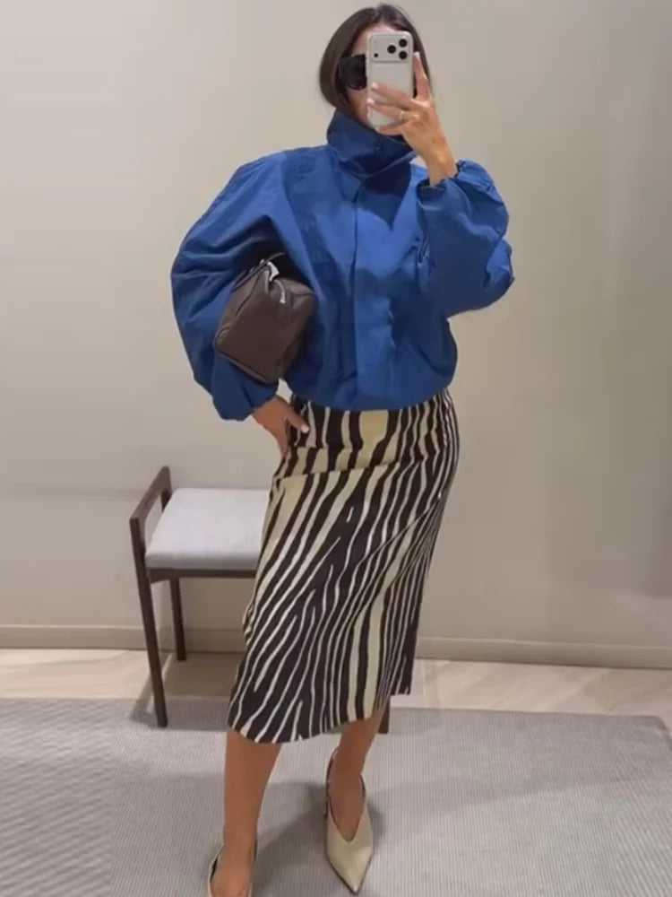 Gonna midi a righe zebrate da donna, a vita alta, dritta, elegante, aderente, casual, lunga, 2026, outfit moda street estivo e autunnale