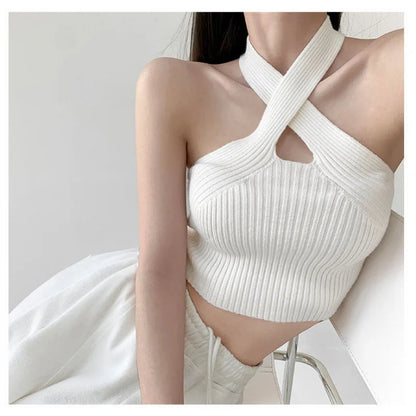 Débardeur d'été pour femmes 2024 Bustier tricoté Tenues de sortie Couleur unie Tendance Basique Coupe ajustée Y2k Hauts de vacances pour femmes