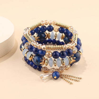 4 pezzi nuovo set di braccialetti con perline con ciondoli e nappe per donna, bracciale a catena con perline di vetro colorato, gioielli bohémien da uomo