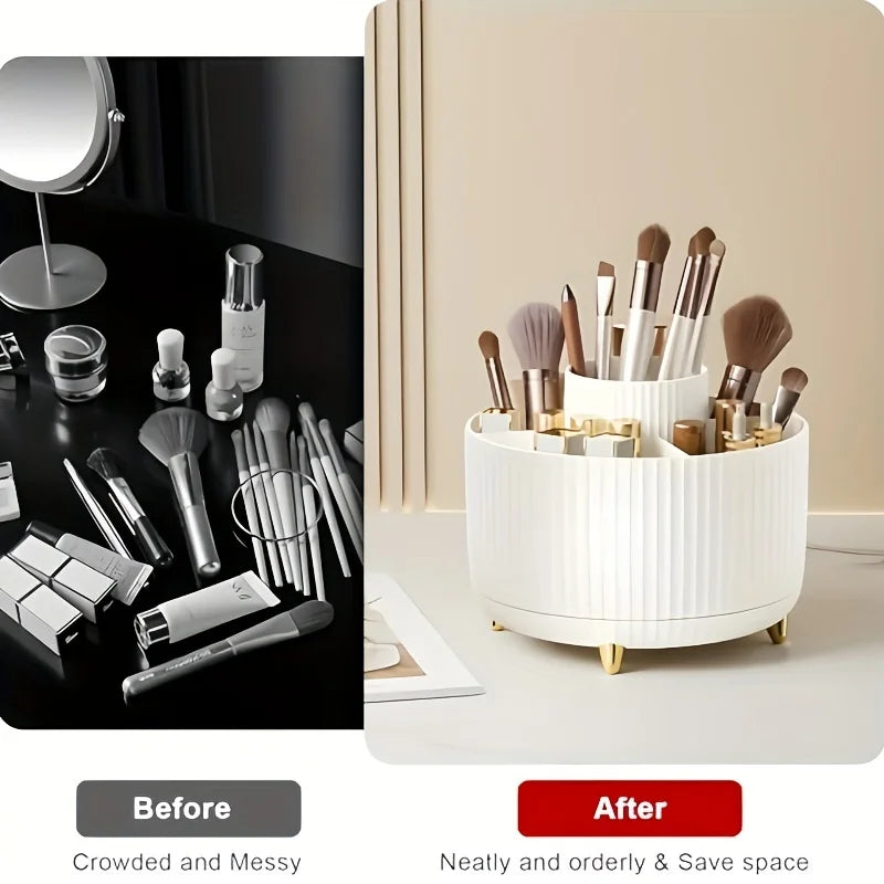 Organizzatore di scatole di immagazzinaggio cosmetici da tavolo per trucco girevole di grande capacità per il bagno Portapenne portatile per pennelli per trucco per rossetto