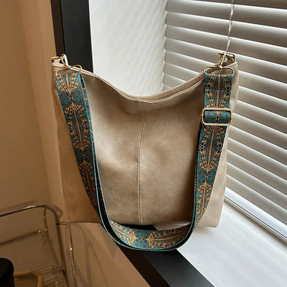 Borsa a tracolla larga con tracolla geometrica Borse a tracolla di grande capacità per donna, borsa da donna retrò in pelle PU per lo shopping e i viaggi