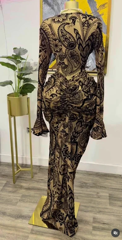 CM.YAYA 2025 Autunno Donna Manica lunga Maglia impilata Vedi anche con fodera Aderente Abito lungo da sera Compleanno Abiti da festa sexy