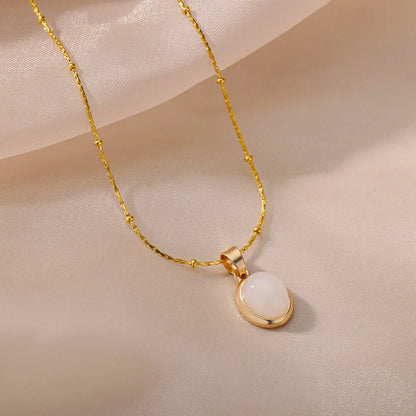 Collana ovale in pietra opale di moda per donna Collana con ciondolo in pietra ovale color oro in acciaio inossidabile Regalo di gioielli estetici per matrimonio