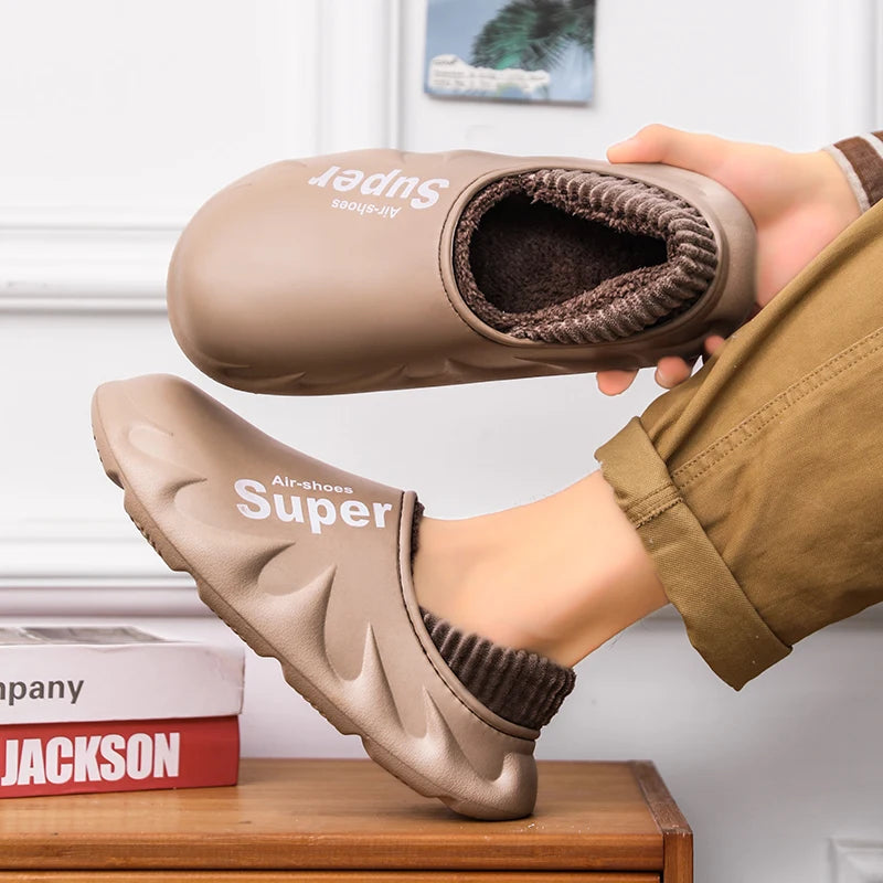 Donna Uomo Inverno Caldo EVA Suola morbida Scivoli impermeabili Pantofole Slip On Scuff Zoccoli Breve peluche Piattaforma Scarpe da casa per interni