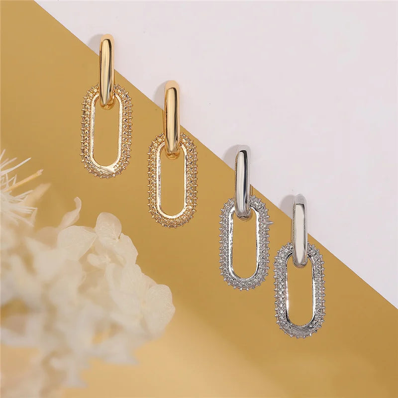 Orecchini pendenti con design retrò a doppio anello Orecchini rotondi geometrici color oro argento per donne Ragazze Punk Hip Hop Gioielli di moda G