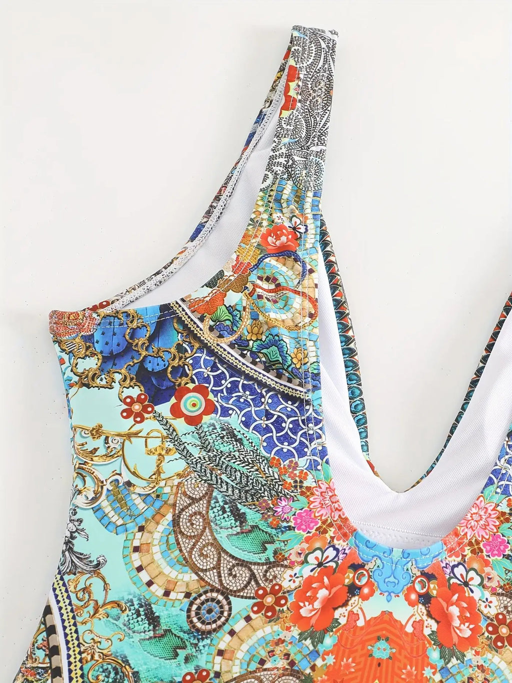 Sexy Print V-Neck One-Piece Bikini Swimwear Thermal Spring Vacation Women's Fashionable Trendy Swimsuit with Strap