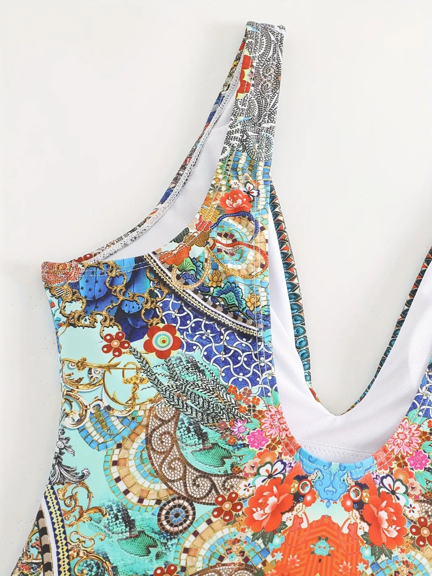 Sexy Print V-Neck One-Piece Bikini Swimwear Thermal Spring Vacation Women's Fashionable Trendy Swimsuit with Strap