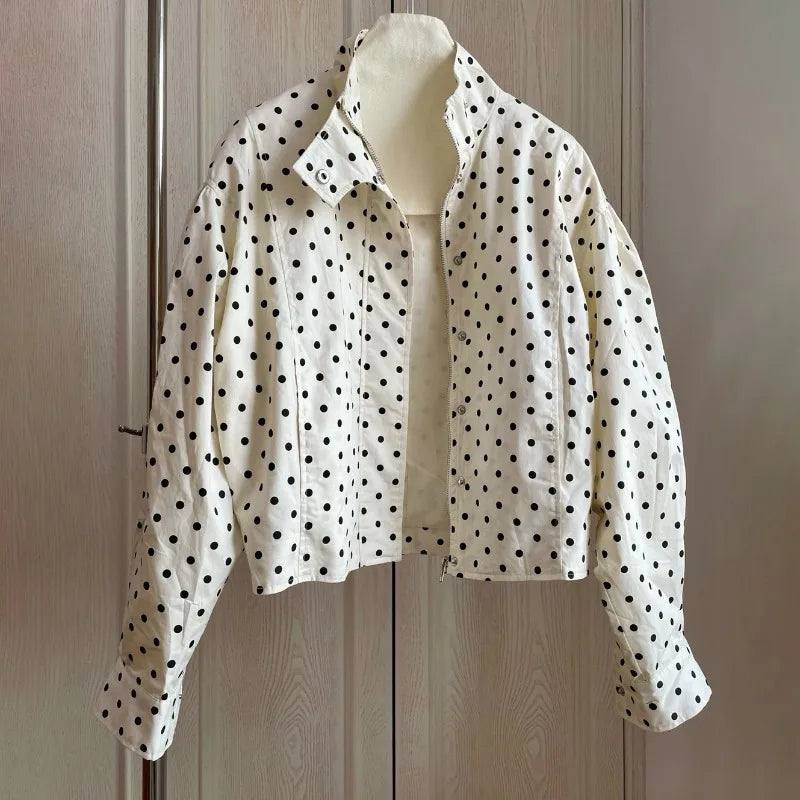 TARUXY Cappotto da giacca con stampa a pois alla moda Colletto alla coreana da donna Cappotto da lavoro a maniche lunghe Ins Hot Short Casual Giacche femminili
