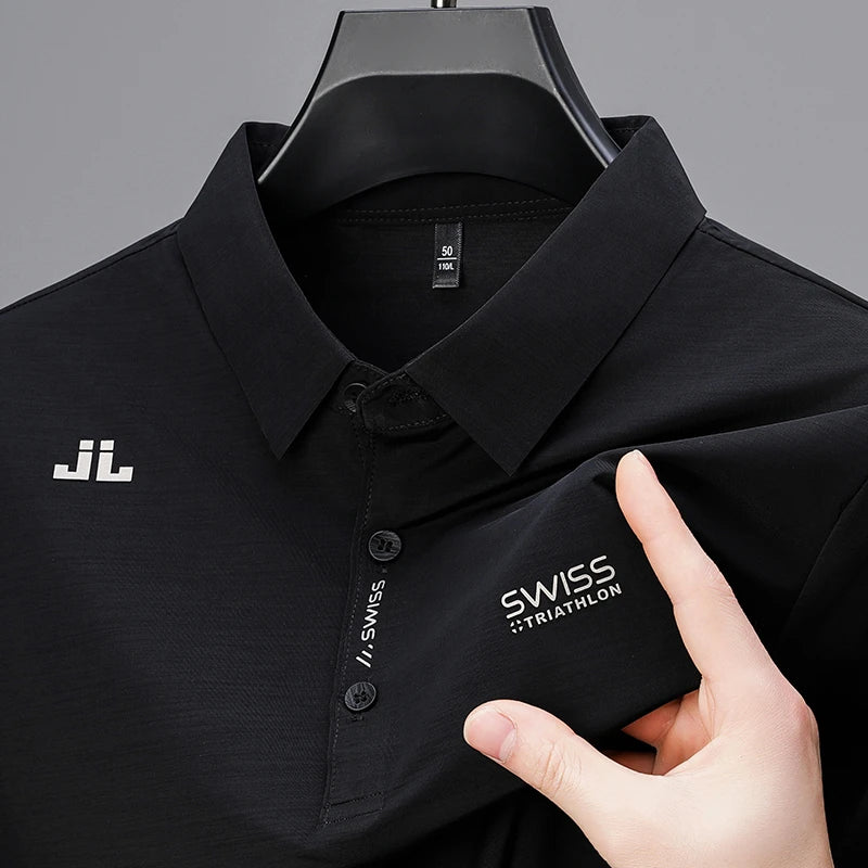 Camicia a maniche corte casual da lavoro da uomo nuova con stemma Polo tinta unita Top versatile confortevole e traspirante alla moda