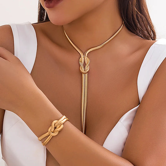 2 Pièces/Ensemble Collier Bracelet Chaîne Torsadée Serpent Long Lisse Sexy pour Femmes Vintage Gothique Gland Ras du cou Accessoires Bijoux Y2K Nouveau