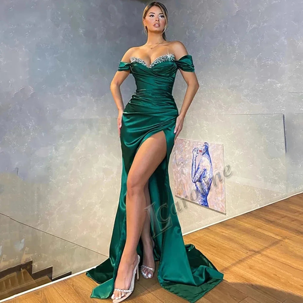 Caroline Bling Paillettes Abiti da ballo per le donne Pieghettato Fiori 3D Dubai Abito da sera formale Vestido De Formatura Personalizzato