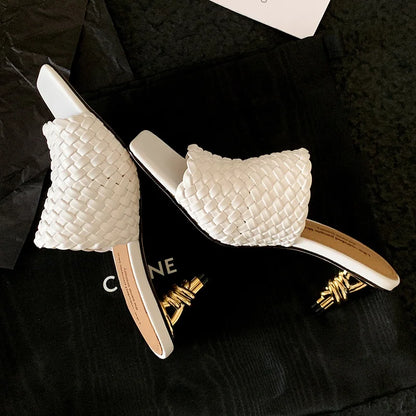 Sandales d'été pour femmes, pantoufles de style concis, sandales en tissu pour filles, sandales de mariée sexy à talon chaton élégant