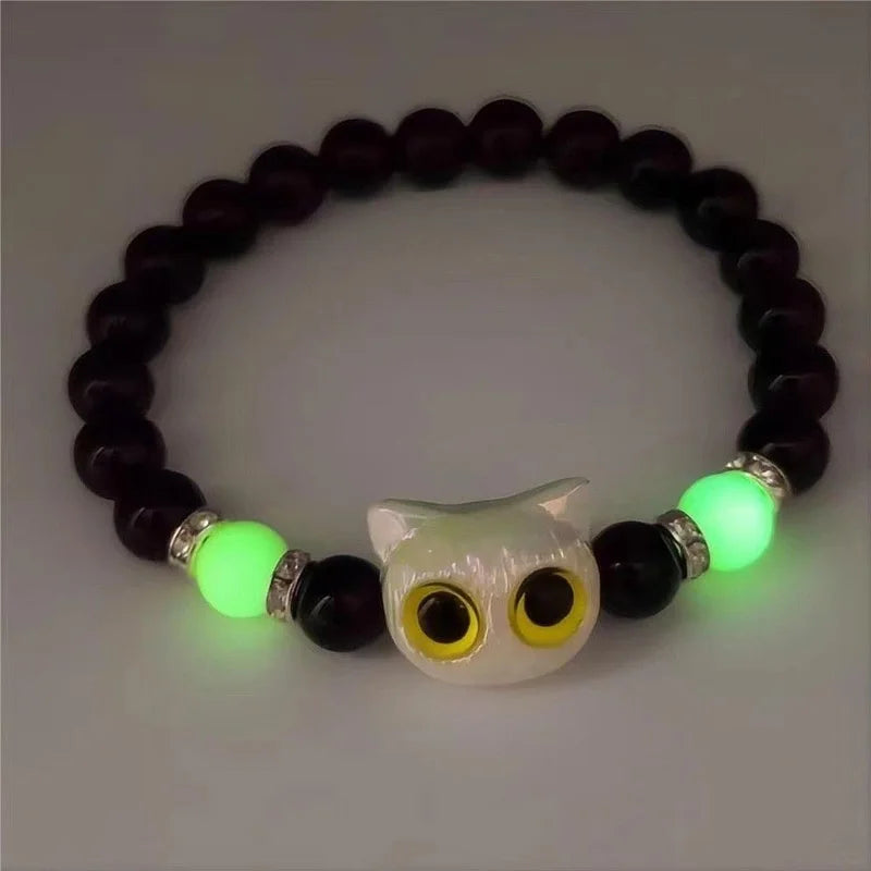 1 pz braccialetti coordinati per coppie luminoso simpatico gatto amicizia braccialetto nero bianco testa di gatto braccialetti che si illuminano al buio regalo