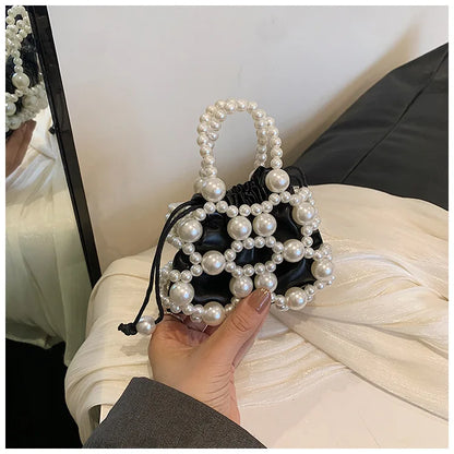 2024 estate piccole borse a tracolla per le donne Fine Fashion Hollow Pearl Beaded Weave Mini borse Trendy Party Prom frizioni borse