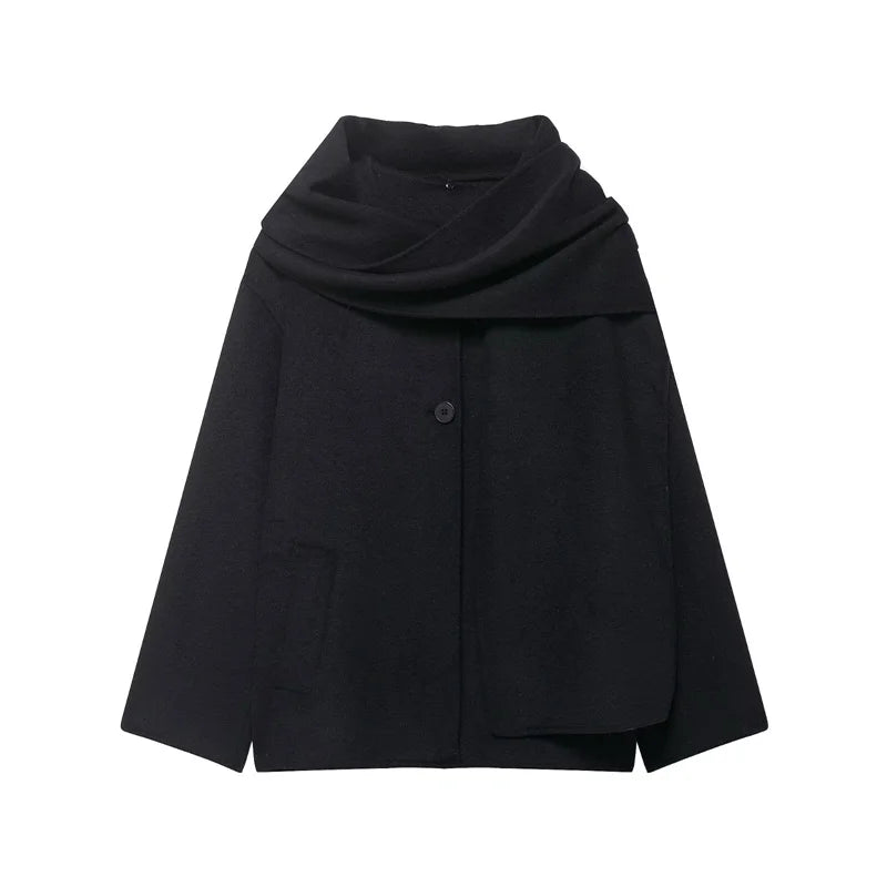 Cappotto da Donna 2026 Nuova Giacca Corta Invernale Autunnale alla Moda con Sciarpa Decorativa, Capispalla Elegante e Chic per Signora