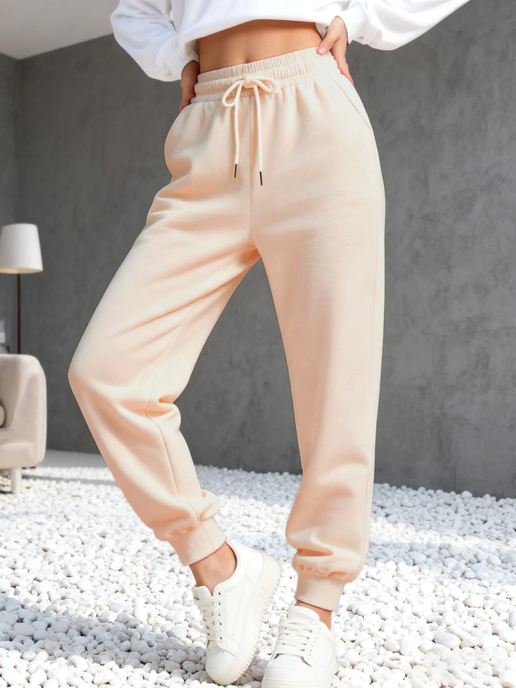 Pantaloni Jogger Invernali da Donna, Pantaloni Sportivi con Tasche, Pantaloni Larghi in Pile, Pantaloni Casual con Vita Elastica, Abbigliamento Sportivo Femminile