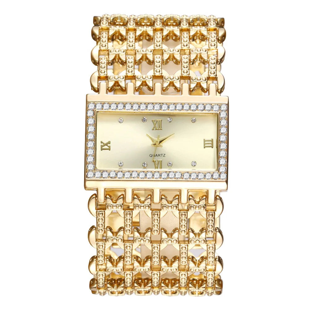 Orologio al quarzo da donna in oro nobile di lusso, orologio da donna con cinturino scheletrato, orologio completo
