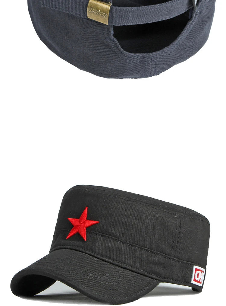Estate Autunno Uomo Donna Esercito Berretto militare Cappello da baseball piatto Berretto con visiera in cotone con stella rossa ricamata in 3D per protezione solare esterna