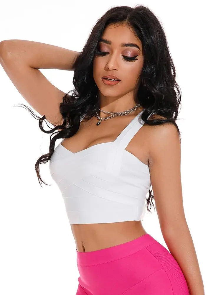 BEAUKEY Classico bianco con fasciatura per spaghetti Crop Top Mini Girl High Street Fashion Camis Nero Vintage Rosso Compleanno Gilet elastico