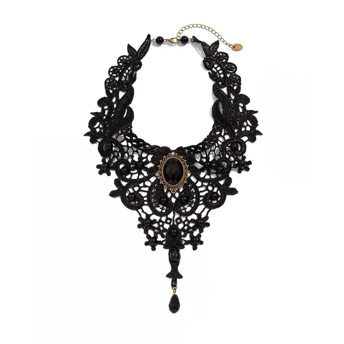 Moda nuova gemma vintage collana di perline di pizzo nero gotico stile Steampunk Stonego collana con colletto gotico pendente