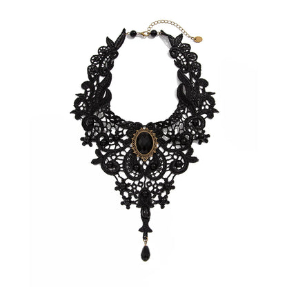 Moda nuova gemma vintage collana di perline di pizzo nero gotico stile Steampunk Stonego collana con colletto gotico pendente