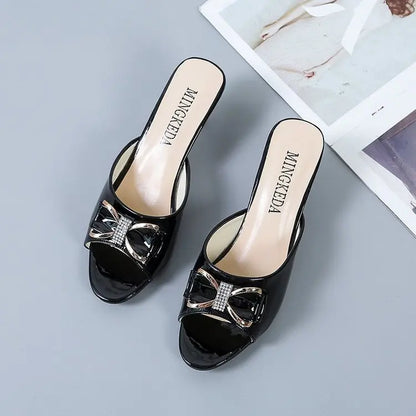 Nuovi Sandali Estivi da Donna, Ciabatte con Punta Aperta, Ciabatte con Fiocco di Strass, Scarpe Sexy con Punta Aperta, Taglia Grande 42