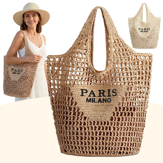 Borse da Spiaggia in Paglia per Donne - Borsa Intrecciata Artigianale, Borsa a Tracolla Estiva in Rete Traforata per Vacanze